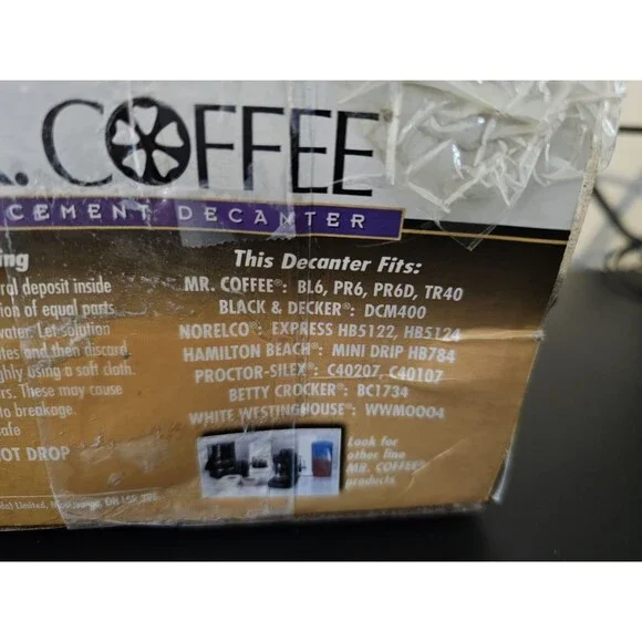 Mr. Coffee BL6 PR6 PR6D TR40 Replacem 4 Cup Pot Decanter White Fits Other Brands - Picture 3 of 5